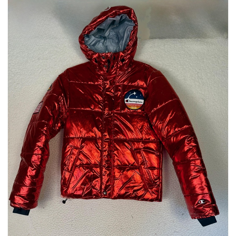 Champion NASA Puffer Jacket Coat Mens Medium Metallic Red Limited Edition